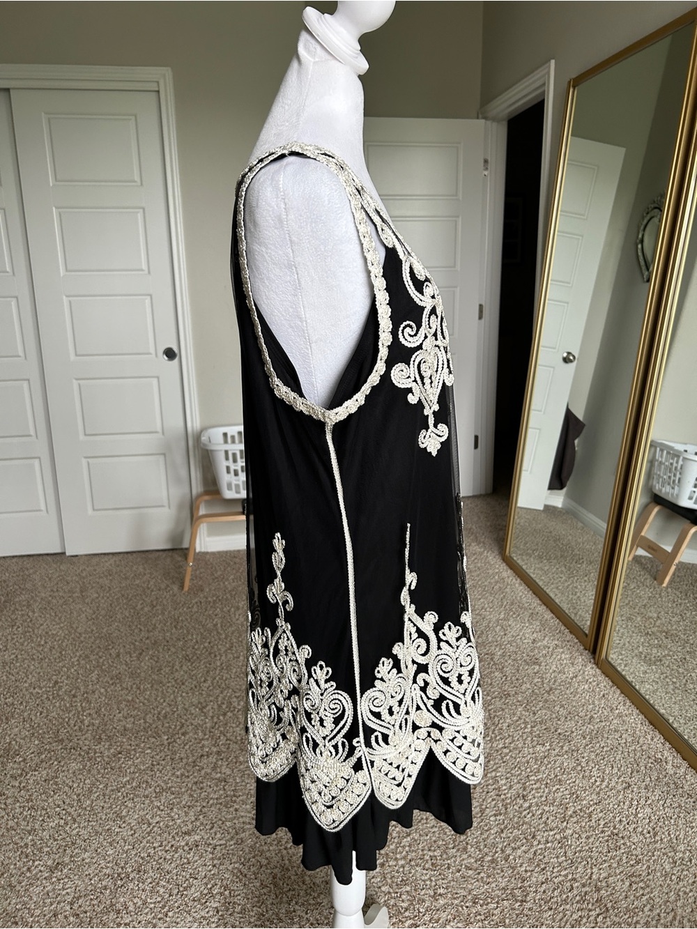 PRETTY ANGEL Silk Black Cream Lace Sheer Overlay Mini Dress Size XL - Picture 6 of 10
